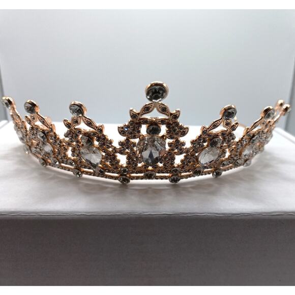Golden Tiara Crown with Clear Glass Stones Princess Pageant Prom - Picture 3 of 5
